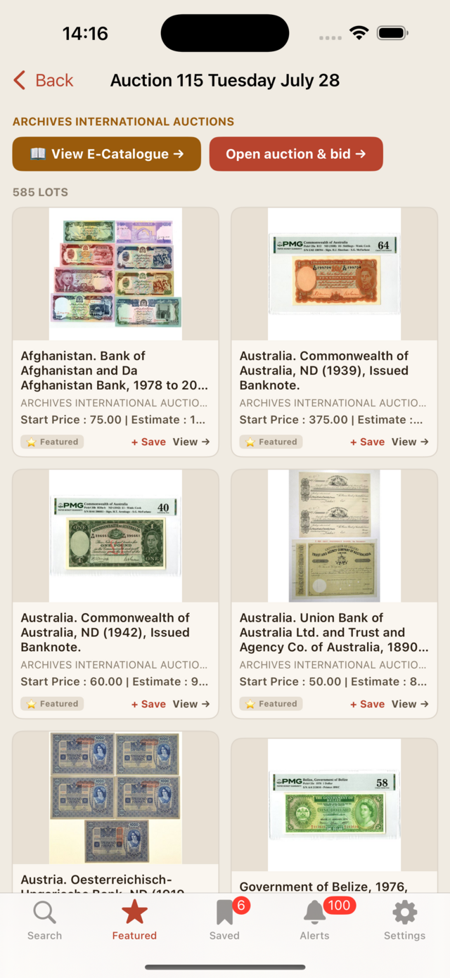 Featured Auction e-catalogue browsing